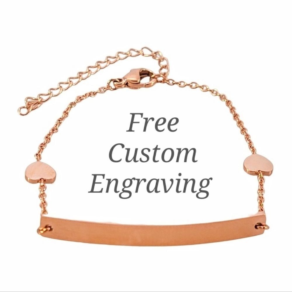 New Rose Gold Stainless Steel Delicate Heart Chain ID Bracelet